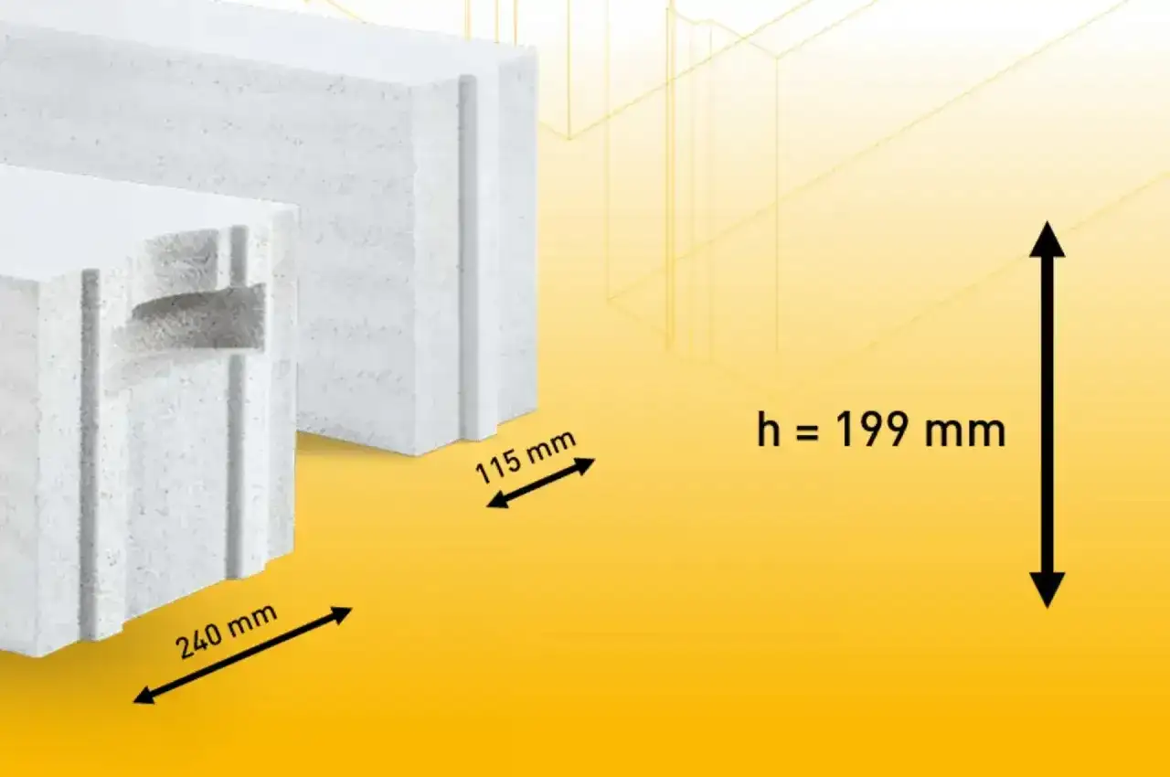 Białe bloczki betonowe z widocznymi wymiarami: 240 mm, 115 mm i wysokość 199 mm.