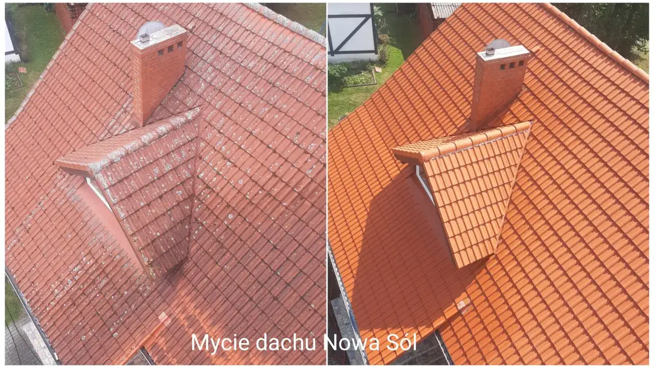 Przed i po myciu dachu. Zobacz, jak czysty dach odmienił dom. Sprawdź mycie dachu cena w Nowej Soli.